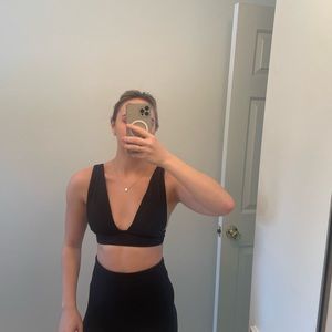 NWT Aerie black ribbed triangle tie-back bikini top. XS.